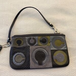 Coach Leather and Suede Wristlet Wallet - Gray, Silver and Gold - Inlaid Cs